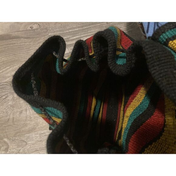Artesanias Pinzon Woven Textile Drawstring Boho Bag Backpack Rasta - Picture 3 of 5